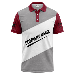 diagonal stripe monogram logo gray white black corporate polo shirt