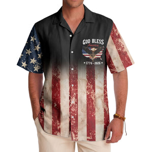 Distressed Eagle Soaring Over Vintage Flag Stars Patriotic Aloha Shirt Hawaiian Shirt