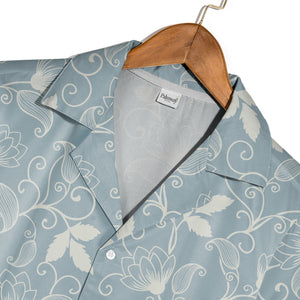 Dusty Blue Floral Scrollwork Hawaiian Shirt with Elegant Vine Pattern