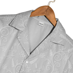 Elegant Gray Hawaiian Shirt with Embossed Floral and Heart Vine Pattern