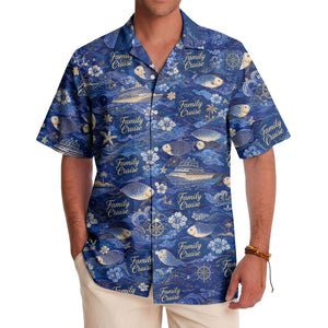 family cruise ships & leaping fish ocean waves hawaiian shirt