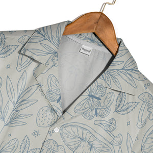 Fuchsia and Cyan Doodle Mushroom Hawaiian Shirt on Navy Blue