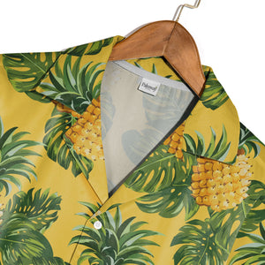 Golden Pineapple Hawaiian Shirt with Monstera Leaves Vector Art