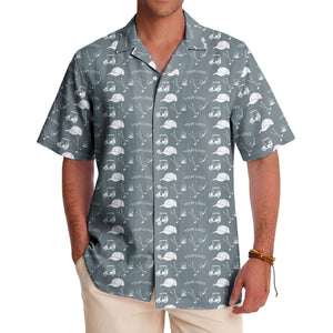 Golf Course Fairway Toile Hawaiian Shirt With Carts Clubs Balls Caps Aloha Button Down