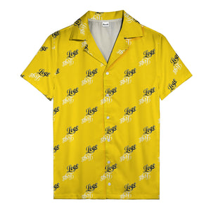hand-drawn calligraphic script logo repeat black white hawaiian shirt for men