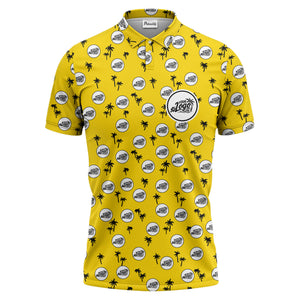 illustrated black tropical palm trees repeating polo shirt for summer beach days