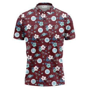 Illustrated Tropical Palm & Hib Floral Polo Shirt For Summer Vacations
