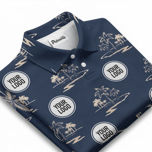 illustrated tropical palm tree island paradise polo shirt for beach vacations