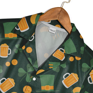 Irish Celebration Hawaiian Shirt with Teal Green Beer Mugs and Gold Coins