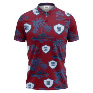 island oasis palm trees & shield logos navy blue tropical polo shirt
