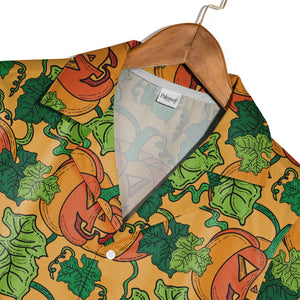 Jack-o-Lantern Hawaiian Shirt with Vines and Leaves on Orange