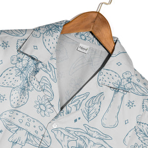 Line Art Mushroom Hawaiian Shirt with Strawberries and Stars