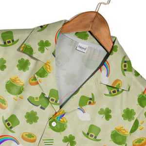 Lucky Leprechaun Hawaiian Shirt with Shamrocks Rainbows and Pots of Gold