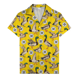 mallard ducks in flight hawaiian shirt with custom logo repeat pattern men's