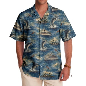 marlin fish & cruise ship ocean scene hawaiian shirt for men