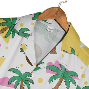 Mint Green Tropical Pineapple Coconut Hawaiian Shirt with Monstera and Hibiscus