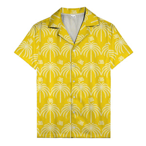 monochrome palm tree & custom logo repeat hawaiian shirt for men