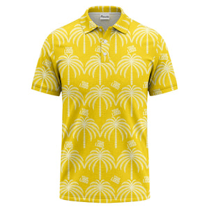 monochrome palm tree logo repeat hawaiian graphic polo shirt
