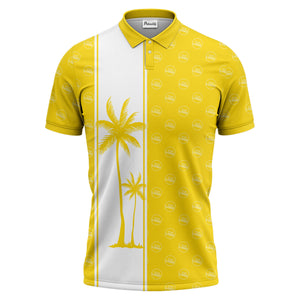 monochrome palm tree silhouette & logo repeat polo shirt