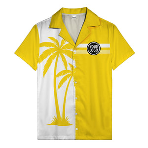 monochrome palm tree silhouette & stripe hawaiian shirt for men