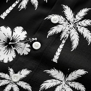 monochrome palm trees and hibiscus hawaiian shirt for men