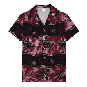 monochrome sea turtles & starfish repeat pattern hawaiian shirt for men