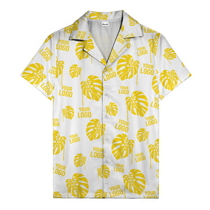 monstera leaves & custom logo repeat black white hawaiian shirt