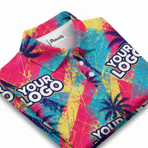 neon palm trees splatter paint diagonal stripe polo shirt for men