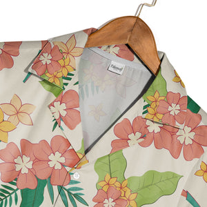 Pale Beige Bird of Paradise Hawaiian Shirt with Plumeria and Banana Leaves