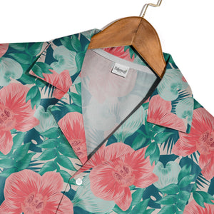 Pale Beige Cream Orchid Hawaiian Shirt with Elegant Palm and Monstera Leaves