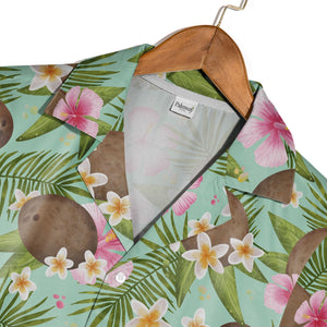 Pale Pink Coconut Cherry Hawaiian Shirt with Banana Leaves and Hibiscus