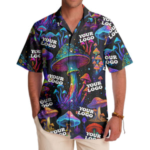 psychedelic neon mushroom forest hawaiian shirt for men