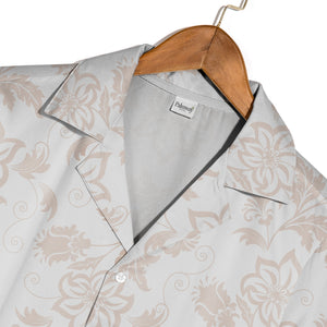 Pure White Damask Blush Hawaiian Shirt with Romantic Scroll Design
