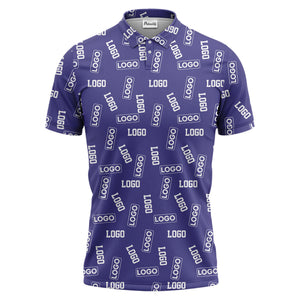 repeating logo splash blue white illustrated fun polo shirt for men