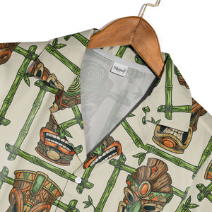 Retro Tiki Mask Hawaiian Shirt with Bamboo Frames on Cream