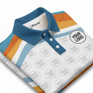 retro wavy stripes & custom logo repeat navy polo shirt
