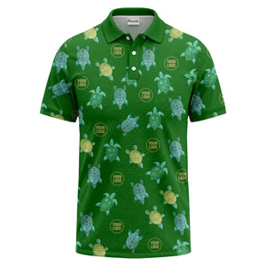 sea turtle repeat black teal golf polo shirt for men