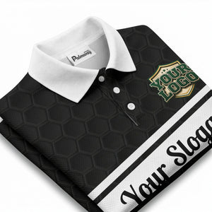 shield logo stars hexagon pattern polo shirt for men