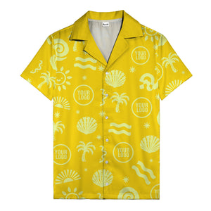 silver palm trees seashells sun waves vintage cartoon hawaiian shirt