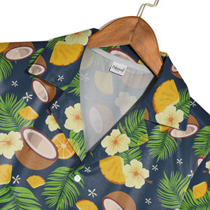 Sky Blue Hibiscus Beach Ball Hawaiian Shirt with Palm Fronds and Sun