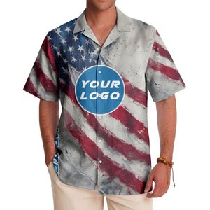 stars & stripes watercolor us flag custom circle logo hawaiian shirt