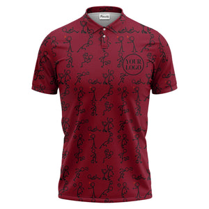 stick figure soccer players & balls cartoon polo shirt for men