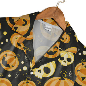 Striped Jack-o-Lantern and Skull Hawaiian Shirt on Charcoal