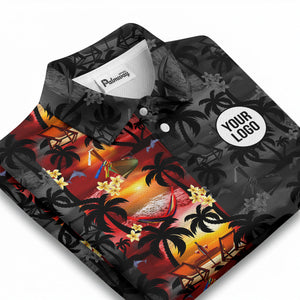 sunset palms & dolphin waves tropical resort polo shirt for men