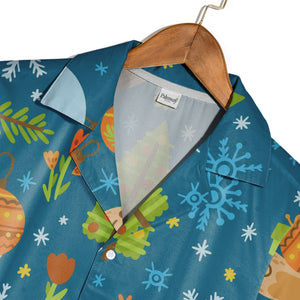 Teal Winter Wonderland Hawaiian Shirt with Deer and Snowman Motifs