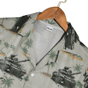 Tropical Military Tank Hawaiian Shirt with Palm Trees & Island Vibes