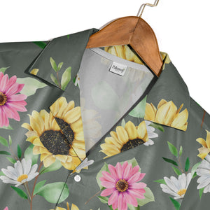 Vibrant Sunflower Bouquet Hawaiian Shirt on Dark Olive Green