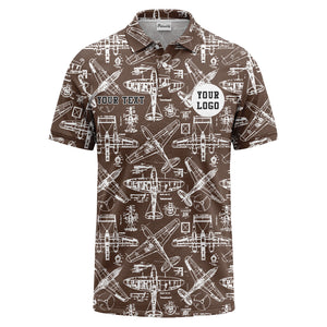 vintage airplane blueprint sketches propeller wings polo shirt for men