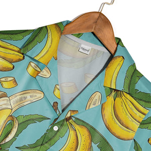 Vintage Etching Banana Hawaiian Shirt with Slices on Light Teal