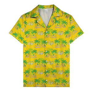 vintage palm tree oasis with monogrammed logo repeat hawaiian shirt